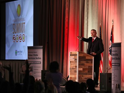 Attorney General Dave Yost speaks at his inaugural Human Trafficking Summit at the Columbus Convention Center on Jan. 9, 2020.