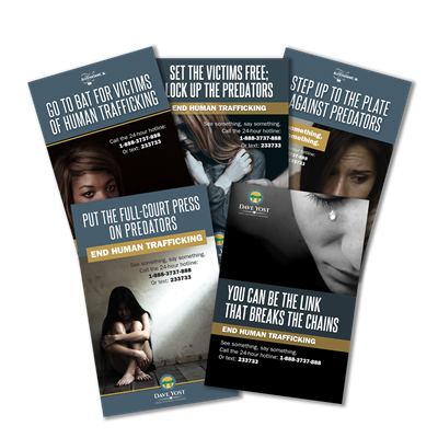 A selection of posters created by the Ohio Attorney General's Office to spread awareness about human trafficking
