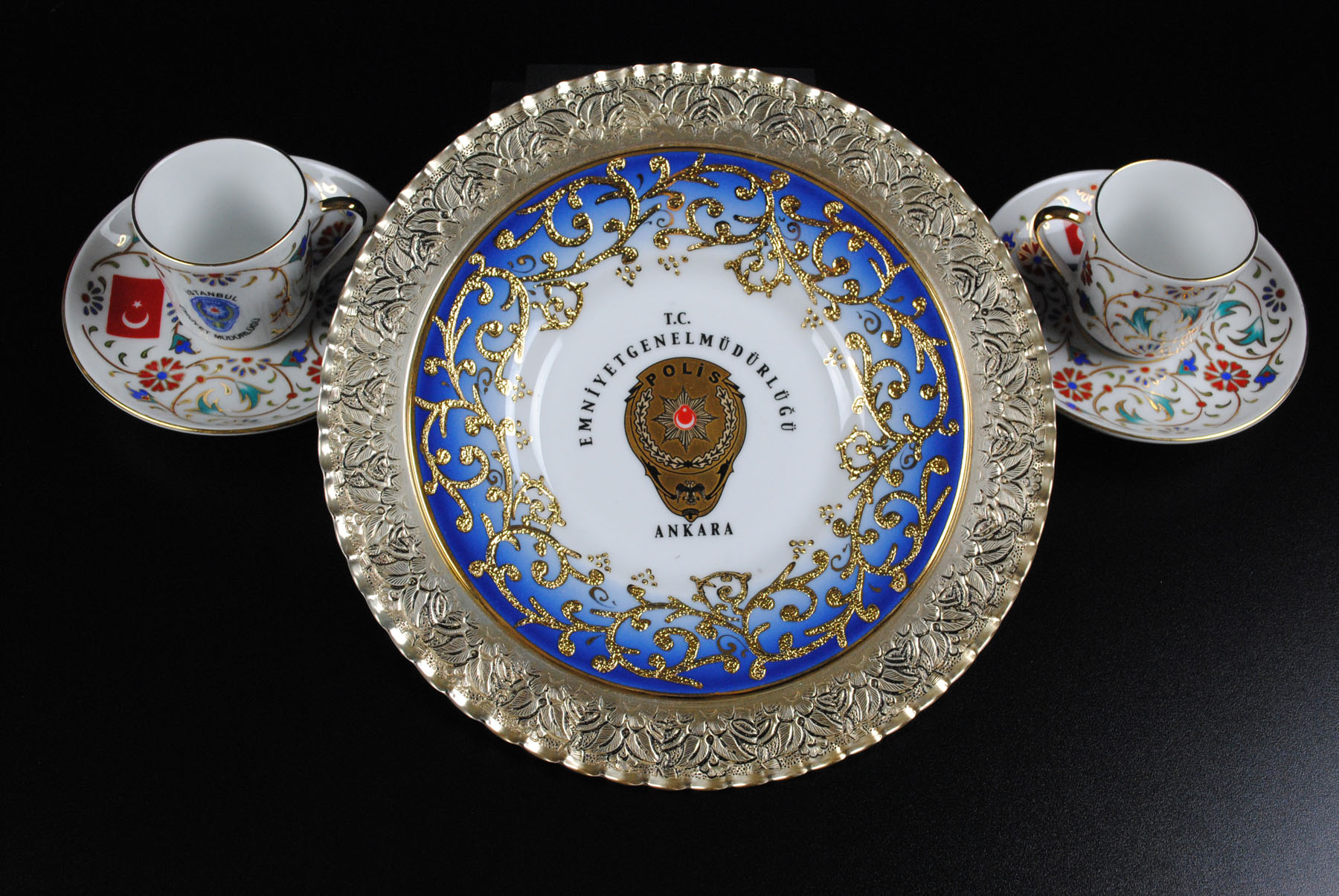 Turkish Porcelain Dish and Tea Cups of Attorney General Jim Petro 